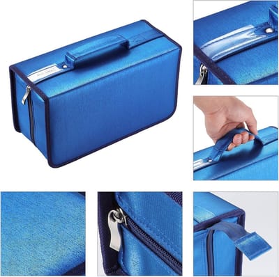 CD DVD Sleeve met 160 Capaciteit, Nylon Opbergmap voor Schijven, Beschermende Organizer met Kaarthouder, Blauw en Minimalistisch Design