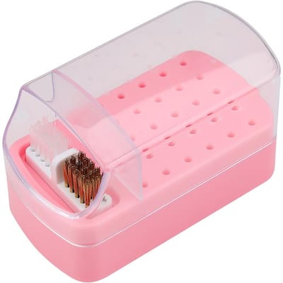 2-in-1 Nagelfrees Bits Opbergdoos 30 Gaten met Schoonmaakborstel Manicure Salon Slijpkop Houder Display Nagelkunst Accessoire
