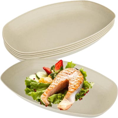 Set van 6 Herbruikbare Grote Ovalen Plastic Borden van 29 cm - Schokbestendig, Geschikt voor Camping, Picknick en Tuinactiviteiten, Vaatwasser- en Magnetronbestendig