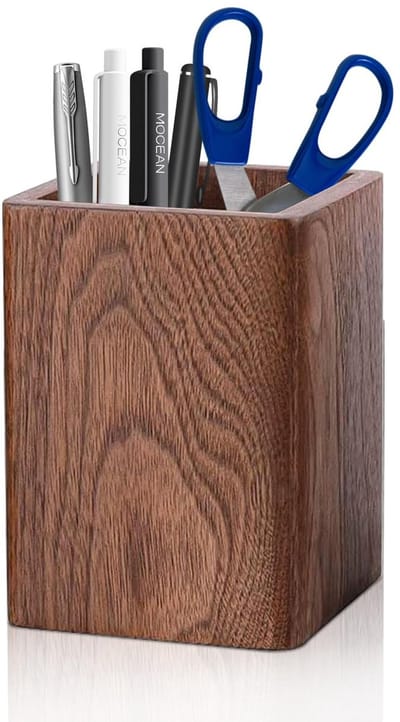 Dailygoods- Pennenhouder Walnoothout - Bureau Organizer - Handgemaakt - Compact Formaat - Duurzaam - Hoogwaardig Cadeau - Pennenkoker