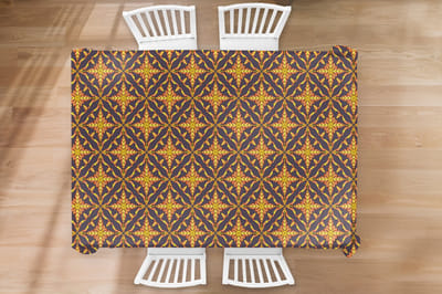 Kerst Tafelkleed - Kerstmis Decoratie - Tafellaken - Patronen - Kerst - Goud - 220x150 cm - Kerstmis Versiering - Tafeldecoratie Kerstmis - Kerstdecoratie tafel - Tafelversiering