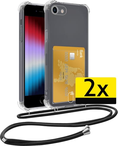 Hoesje Geschikt voor iPhone 7 Telefoonhoesje Met Koord Case Pashouder Siliconen - Hoes Geschikt voor iPhone 7 Hoesje Met Kaarthouder - Transparant - 2 Stuks