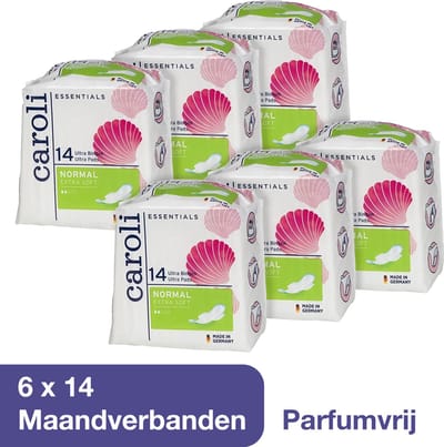 Caroli Maandverband Voordeelverpakking - 84 stuks Maandverband met Vleugels - Parfumvrij - 100% bescherming - Snelle Absorptie - Soft & Dry Toplaag - Dermatologisch Getest - 10 cm x 23 cm - Nordic Swan Ecolabel