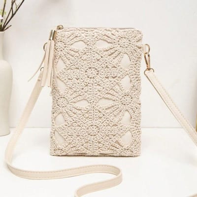 Mode Strooien Tas Koreaanse Versie Schouder Haakwerk Holle Breitas Retro Casual Strand Bloemen Mobiele Telefoon Tas beige