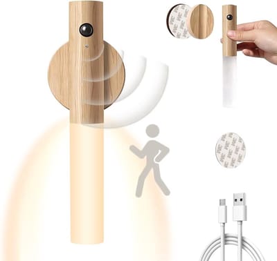 LED lampje met bewegingssensor – Draadloos Nachtlampje dimbaar – USB Oplaadbare lamp – Bedlamp/Nachtlamp – Muurlamp/Wandlamp binnen – Kinder lampje – Houten lamp – Nachtsensor – Woonkamer/Slaapkamer – Stijlvolle lamp – Slimme verlichting