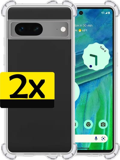 Hoesje - 2 Stuks - Geschikt voor Google Pixel 7A - Sterk & Shockproof - Siliconen Case - Back Cover - Telefoon Hoes Shock Proof - Telefoonhoesjes - Transparant