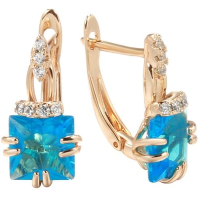 Nouvelles Boucles d'Oreilles Pendantes Or Rose Pour Femmes Délicates Taillées Carré Éclatant Zircon Bleu Naturel Bijoux de Mariage beige