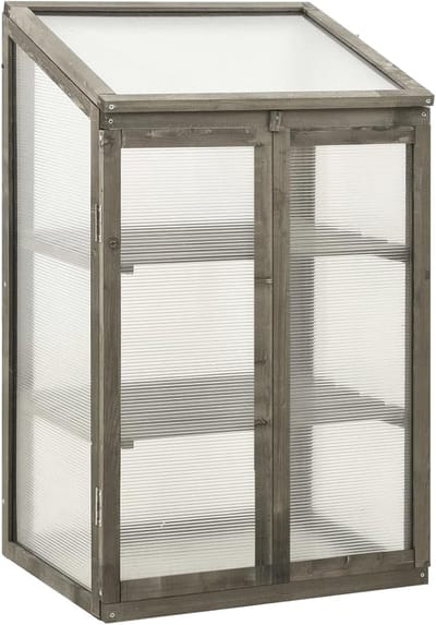 Houten Kas - Kweekkas Tuin - Planten Beschermen - Met Schuifdeur - 60x45x100cm - Grijs