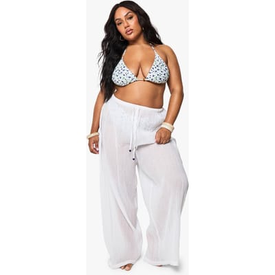 boohoo Dames Plus kralenversierde katoenen strandbroek | White | Maat: 28