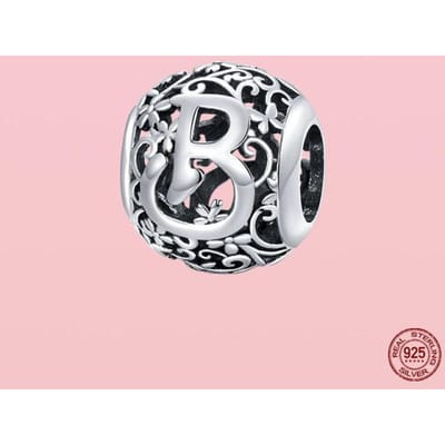 Nieuwe Aankomst 925 Sterling Zilveren Hanger Ronde Vorm A tot Z Letter Bedels Kraal Past Originele Armband Ketting Sieraden gray