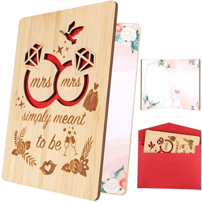 Dailygoods- Gefeliciteerd Kaart Houten - Bruiloft Wenskaart - Verlovingsdag Kaart - Bruidsdouche Kaart - Unieke Houtnerf - 5,9 x 4,3 inch