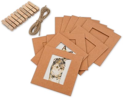 Dailygoods- Fotolijst 10 stuks - Muurdecoratie - Houten Klemmen - Henneptouw - Lichtgewicht - Geschikt voor Fujifilm Instax Mini - Wanddecoratie