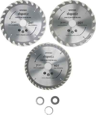 3-delige TCT Cirkelzaagbladen Set 184mm - 20, 24 & 40 Tanden met Adapter O-ringen