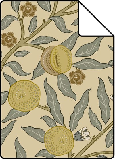 Proefstaal ESTAhome behang exotisch fruit en bladeren geel en groen - 26.5 x 21 cm - 131172-S