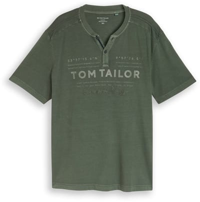 Tom Tailor - Plus Size - Henley-T-shirt in used-look - Maat 3XL - deep leaf green