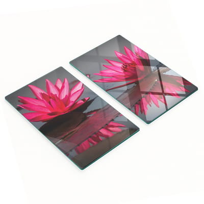 Duurzame en stijlvolle glazen snijplanken met roze waterleliepatroon, 2x30x52 cm