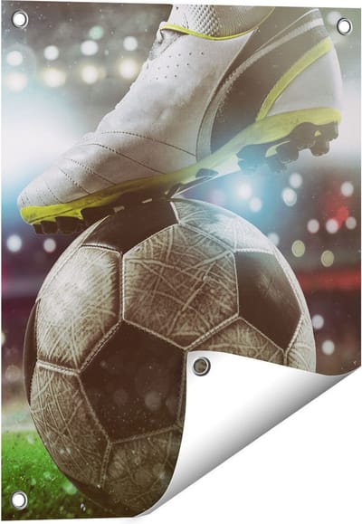 Gards Tuinposter Voetbal Aftrap met de Bal in het Stadion - 40x50 cm - Tuindoek - Tuindecoratie - Wanddecoratie buiten - Tuinschilderij
