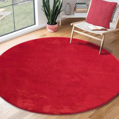 Karpet24 Loft – Luxe Fluweelzacht Effen Vloerkleed in Diep Rood, Modern & Stijlvol-Ø 120 cm rond