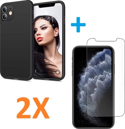 Soft TPU Zwart hoesje Silicone Case + 2 stuks Glas Screenprotector -   Geschikt voor:  iPhone 11