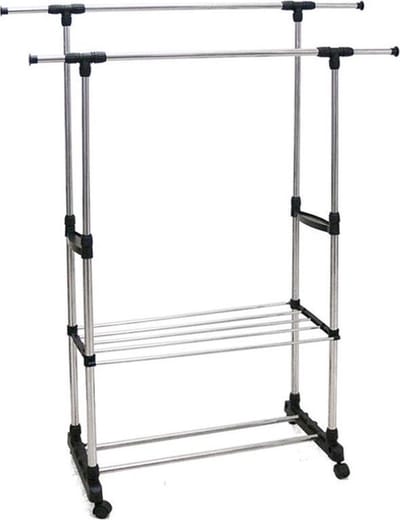 Gerimport Kledingrek - mobiel - dubbele stang - 80 x 42 x 146-160 cm - met schoenenrek