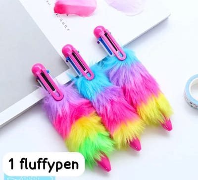 Akyol - fluffy regenboog pen - fluffy pen - balpen - kleuren pen - unicorn - school - school benodigdheden - verjaardag