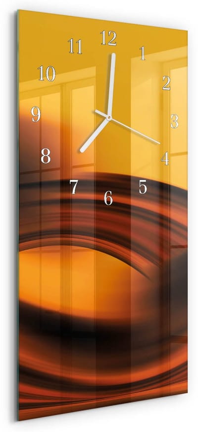 Tulup Wandklok - Abstractie Glazen Wandklok Design - 30x60 cm - Oranje Klok Glas Met Opdruk - Witte Handen - Rechthoekige Wandklok - Wandklok Glas Decoratie - Gekleurde Glazen Klok