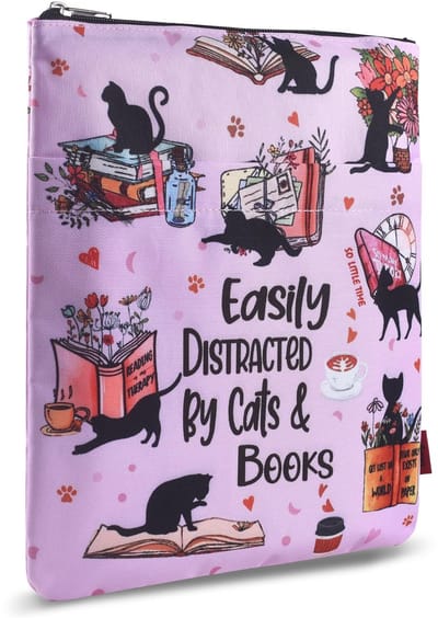 JHUBERS- Boekhoes Wasbare Stof - Katten Boekhoes - Rits Sluiting - 28 x 21,5 cm - Boekliefhebbers - Inclusief Vak voor Accessoires - Boekenkap
