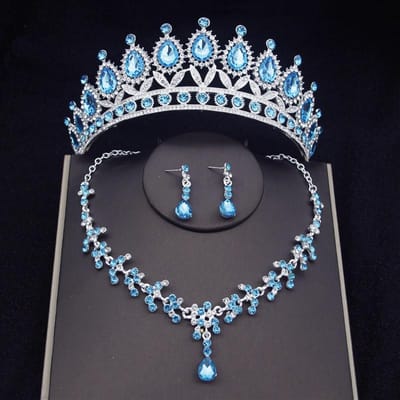 Ensembles de Bijoux de Mariée Princesse Couronne Tiare Boucles d'Oreilles Ensemble Collier pour Femmes Fête d'Anniversaire Ensembles de Bijoux de Mariage Accessoires gray