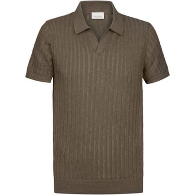 slim fit poloshirt van mix van katoen en linnen