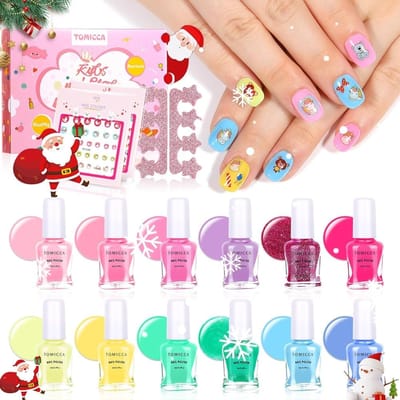TOMICCA Vernis à Ongles pour Enfants, Vernis à Ongles Peel-Off, Vernis à Ongles Soluble dans l'Eau, Set de 12 Couleurs, Set de Vernis à Ongles et Maquillage pour Enfants, Cadeau d'Anniversaire pour Filles beige