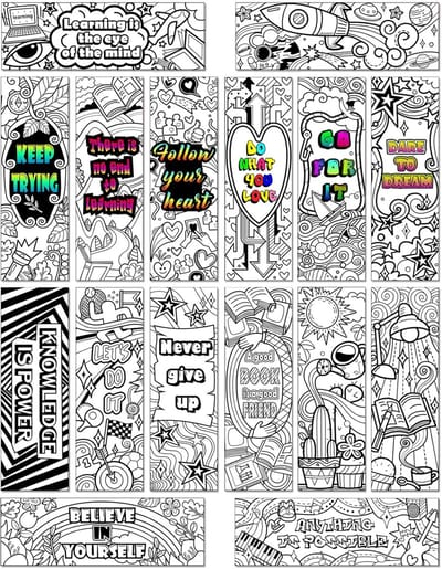 SnelShoppen - 32 Stuks Kleuren Je Eigen Boekenleggers, DIY Boekmarkers, Dubbelzijdig Inspirerende Pagina Markeerders voor Kinderen, Studenten, Lezen,