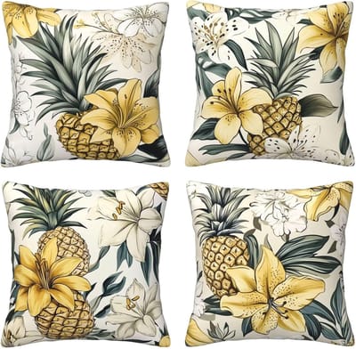 Kussenhoezen, ananasbloesem, 65 x 65 cm, behaaglijk, kussenhoes met onzichtbare ritssluiting, zacht, wollig, bankkussen, wasbaar, voor terras, tuin, bank en woonkamer