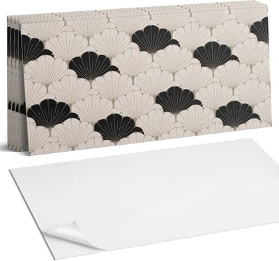 Coloray Plaktegels - Stijlvol bladpatroon Wandtegel Zelfklevend - 60 cm x 30 cm - Zwart Plaktegels - 6 stuks - Rechthoek PVC Tegels - Plaktegels Keuken - Zelfklevende Vloertegels Badkamer - Vinyl Tegels Zelfklevend - Zelfklevende Wandtegels