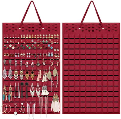 Candala Hangende sieradenorganizer, opvouwbare sieradenstandaard, sieradenorganizer om op te hangen, hangende opberger voor vrouwen en meisjes, houdt tot 300 paar (rood)