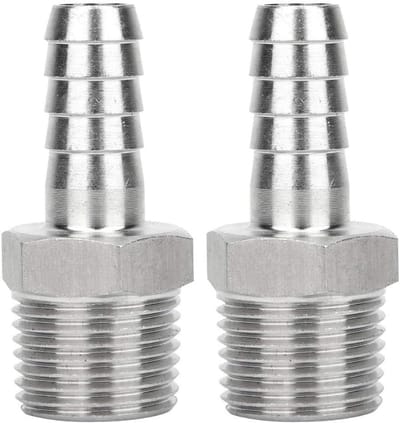 Set van 2 RVS Slangfittingen, Rechte Tube Adapter Koppeling, Mannetje BSPT/G Draad x Metrische Barb (1/2"-10mm) voor Slangen en Buizen
