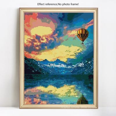 Peinture diamant paysage montgolfière, broderie diamant, image mosaïque 20X30CM gray