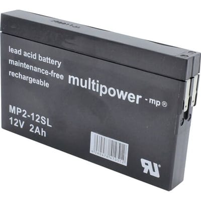 multipower MP2-12SL MP2-12SL Loodaccu 12 V 2 Ah Loodvlies (AGM) (b x h x d) 148 x 90 x 20 mm Kabelschoen 4.8 mm Onderhoudsvrij, Geringe zelfontlading