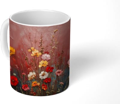 Mok - Koffiemok - Bloemenboeket - Fijne details - Roze - Mokken - 350 ML - Beker - Koffiemokken - Theemok