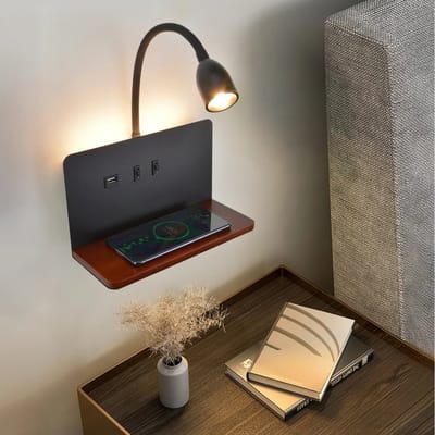 Milova Bedlampje - Nachtkastlampje - Leeslamp - Draadloos smartphone opladen - Wandlamp met USB - Nachtverlichting - LED - Zwart -