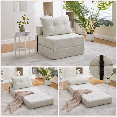 PHOEBE CAT Slaapbank - Opvouwbaar bed - Met kussens - Draagbare bank - Beige