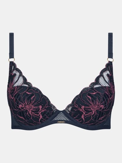 Chantelle - Fleurs Signature Plunge BH Sailing Blue - maat 75B - Blauw/Roze