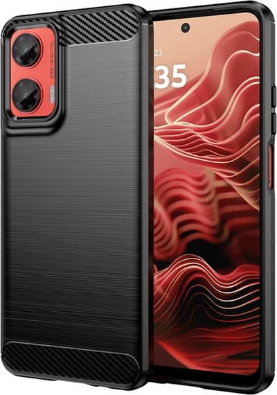 MobyDefend Hoesje - Geschikt voor Motorola Moto G35 - TPU Backcover - Geborstelde Metaal & Carbon-Look - Zwart