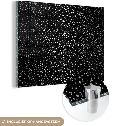 MuchoWow® Glasschilderij 120x90 cm - Schilderij acrylglas - Zwart - Wit - Patronen - Stippen - Foto op glas - Schilderijen
