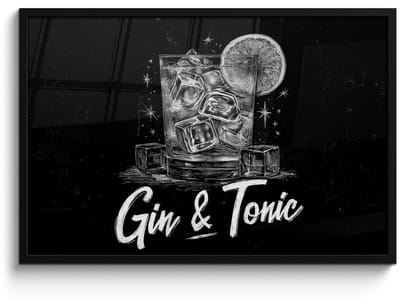 Poster in lijst - Fotolijst 90x60 cm - Posters - Gin en tonic - Glas - Limoen - Ijsblokjes - Posterlijst zwart - Decoratie - Wanddecoratie woonkamer - Muurdecoratie slaapkamer