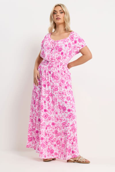 Yours Roze Maxibardotjurk Met Bloemenprint En Striksluiting Size 42