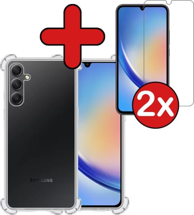 Hoesje - Met Screenprotector - 2 Stuks - Geschikt voor Samsung Galaxy A34 - Sterk & Shockproof - Back Cover - Siliconen Case - Telefoon Hoes - Shock Proof - Telefoonhoes - Transparant