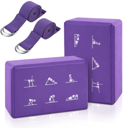 2 yogablokken en yogarieset, EVA-schuimblokken met hoge dichtheid, antislip yogabaksteen met 15 cm band, latexvrije yogablokset, 23 x 15 cm