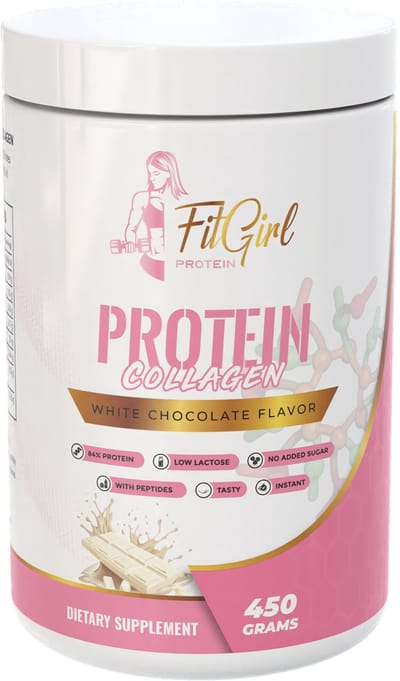 FitGirl Shake Protein + Collagen – 450g White Chocolate | 18 Porties | Whey & Collageen Peptides