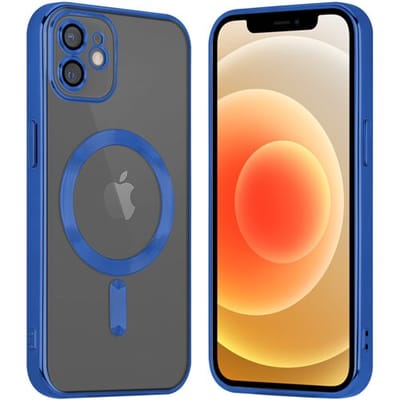 Coverzs telefoonhoesje geschikt voor Apple iPhone 12 Magneet hoesje met camera cover - magnetisch hoesje - blauw