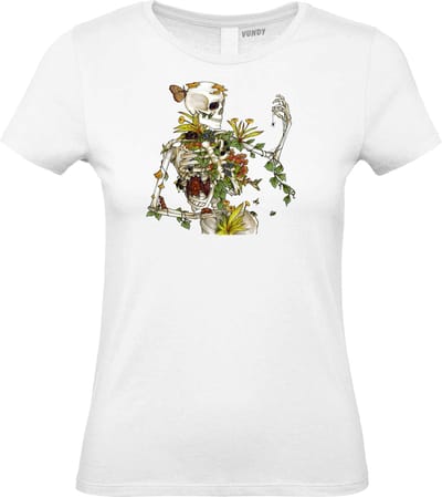 Dames t-shirt Bones and Botany | Halloween Kostuum Volwassenen | Halloween | Foute Party | Wit dames | maat XS